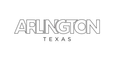 Arlington, Teksas, ABD tipografi sloganı. Baskı ve web ürünleri için grafik şehir harfleriyle Amerika logosu.