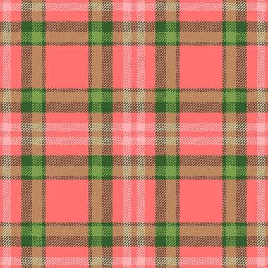 Desensiz tartan ekoseli kumaş dokusu kırmızı ve yeşil renkli tekstil vektör kontrolü.