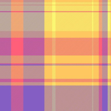 Kehribar ve menekşe renklerinde desen vektör dokusu ekoseli tekstil dikişsiz tartanın kumaş arka planını kontrol et.