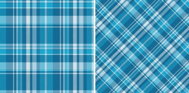 Gökyüzü renklerinde ayarlanmış arka plan vektör ekose desenli tartan kumaşın tekstil denetimi.