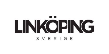 İsveç ambleminde baskı ve ağ için linkoping. Tasarım, modern yazı tipinde cesur tipografiye sahip geometrik stil, vektör illüstrasyonuna sahiptir. Beyaz arkaplanda izole edilmiş grafiksel slogan harfleri.