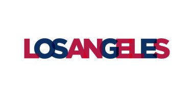 Los Angeles, California, ABD tipografi sloganı. Baskı ve web ürünleri için grafik şehir harfleriyle Amerika logosu.
