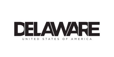 Delaware, ABD tipografi sloganı. Baskı ve web ürünleri için grafik şehir harfleriyle Amerika logosu.