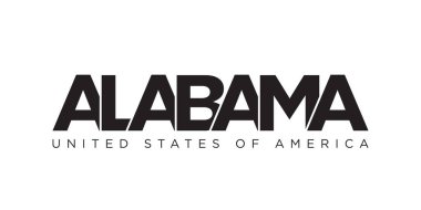 Alabama, ABD tipografi sloganı. Baskı ve web ürünleri için grafik şehir harfleriyle Amerika logosu.