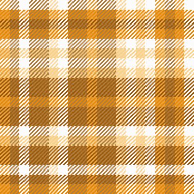 Turuncu ve beyaz renklerde arkaplan desenli kumaş vektörü olan ekosesiz tartan doku kontrolü.