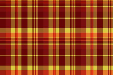 Kumaş desenli kumaşın arka plan dokusunu kırmızı ve sarı renklerde ekosesiz vektör ekoseli ile kontrol et.