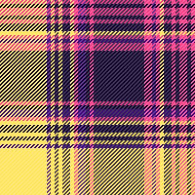Ekose desenli kumaşın kumaş dokusu, sarı ve çivit renklerinde vektörsüz arka plan tekstili..