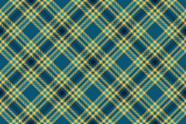 Cyan ve kehribar renklerinde vektör kumaş arkaplan desenli tekstil ekoseli kusursuz tartanı kontrol et.