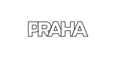 Praha, Çek ambleminde parmak izi ve ağ anlamına geliyor. Tasarım, modern yazı tipinde cesur tipografiye sahip geometrik stil, vektör illüstrasyonuna sahiptir. Beyaz arkaplanda izole edilmiş grafiksel slogan harfleri.