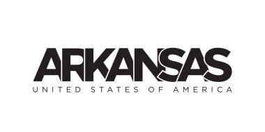 Arkansas, ABD tipografi sloganı. Baskı ve web ürünleri için grafik şehir harfleriyle Amerika logosu.