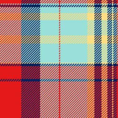 Döşeme tartan ekosesinin kırmızı ve gök mavisi renklerinde kusursuz tekstil kumaş kontrollü vektör deseni.