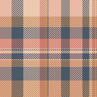 Kalıplı tartan kumaşın turuncu ve pastel renklerde ekose kontrolsüz dokusu olan vektör tekstil arkaplanı.