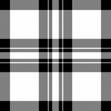 Tartan kumaş dokusunun ekose arkaplan deseni. Siyah ve beyaz renklerde tekstil denetimi yap.