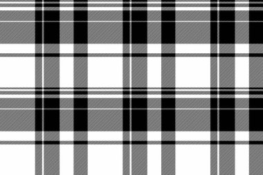 Beyaz ve siyah renkli tekstil desenli ekoseli arka plan tartan dokusunun vektör dokusu.