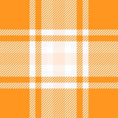 Kalıpsız beyaz ve turuncu renkli ekose vektörlü tekstil arkaplanının dokusu.