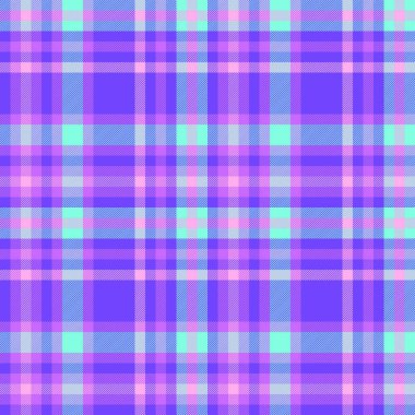 Ekose desenli çivit ve mor renklerde tekstil desenli kusursuz vektör arkaplanı kumaş denetimi.