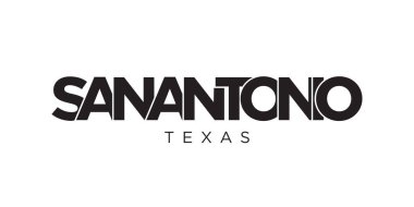 San Antonio, Teksas, ABD tipografi sloganı. Baskı ve web ürünleri için grafik şehir harfleriyle Amerika logosu.