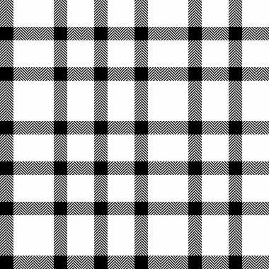 Beyaz ve siyah renklerde ekose desen kontrollü arka plan tekstil kumaşının kusursuz desen vektörü.