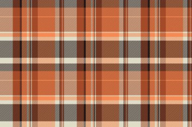 Turuncu ve siyah renklerde tartan kumaş kontrolüyle dokunun desensiz arkaplan vektörü.