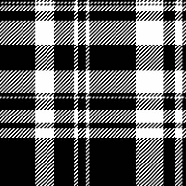 Kumaşın arka plan desen vektörü. Tekstil denetimi ekoseli siyah ve beyaz renklerde ekoseli kumaş..