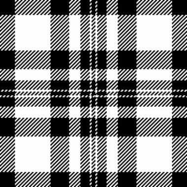 Kumaş desenli tekstil ekoseli siyah ve beyaz renklerde kusursuz doku vektör kontrolü.