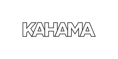 Tanzanya ambleminde, baskı ve ağ için Kahama. Tasarım, modern yazı tipinde cesur tipografiye sahip geometrik stil, vektör illüstrasyonuna sahiptir. Beyaz arkaplanda izole edilmiş grafiksel slogan harfleri.