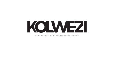 Kongo ambleminde parmak izi ve ağ için Kolwezi var. Tasarım, modern yazı tipinde cesur tipografiye sahip geometrik stil, vektör illüstrasyonuna sahiptir. Beyaz arkaplanda izole edilmiş grafiksel slogan harfleri.