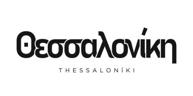 Yunanistan 'da Selanik' te basılı ve internetin amblemi. Tasarım, modern yazı tipinde cesur tipografiye sahip geometrik stil, vektör illüstrasyonuna sahiptir. Beyaz arkaplanda izole edilmiş grafiksel slogan harfleri.