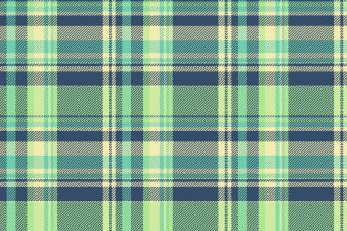 Arka plan tekstil dokusunun kusursuz desenini mavi ve açık renkli bir tartan kumaş ekose vektörü ile kontrol et.