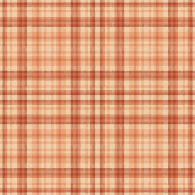 Turuncu ve açık renkli dikişsiz arka plan kumaşı olan tartan vektörünün tekstil dokusu.