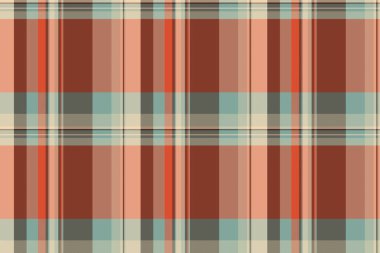 Pastel ve kırmızı renklerde vektörsüz kumaş dokusu olan tartan desenli ekosenin tekstil arka plan kontrolü.