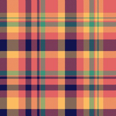 Ekose doku vektörünün kusursuz arkaplan dokusu, kırmızı ve kehribar renkli tekstil desenli tartan..