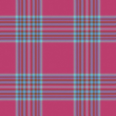 Kumaş ekoseli kumaşın tekstil arkaplan deseni, desen tartan vektör kontrolüyle pembe ve mavi renklerde..