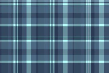 Ekose desenli tartsız kumaş. Tekstil desenli vektör arka planı siyan ve mavi renklerde..