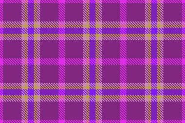 Kumaşın kusursuz ekose dokusu, vektör tekstil arkaplan desenli mor ve sarı renklerde tartan kontrolü.