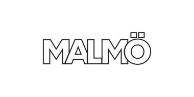 Malmo in the Sweden emblem for print and web. Design features geometric style, vector illustration with bold typography in modern font. Graphic slogan lettering isolated on white background. clipart