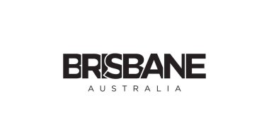 Avustralya ambleminde baskı ve ağ için Brisbane. Tasarım, modern yazı tipinde cesur tipografiye sahip geometrik stil, vektör illüstrasyonuna sahiptir. Beyaz arkaplanda izole edilmiş grafiksel slogan harfleri.