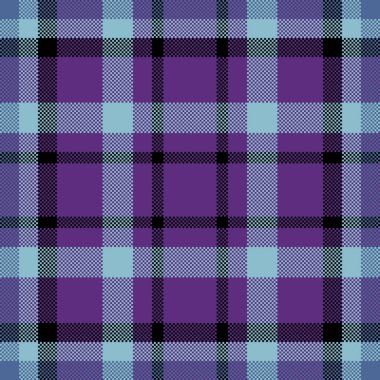 Atölye kusursuz arka plan tekstili, multi tartan vektör ekoseli. Amerikan dokusu kumaş desen kontrolü menekşe ve cyan renkleriyle.