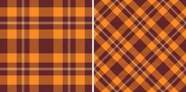 Kumaş tartan ekoseli kumaşın arka plan tekstil kontrol desenli vektörsüz dokusu. Cadılar bayramı renklerinde ayarlayın. Giysiler için şık gingham desenleri.