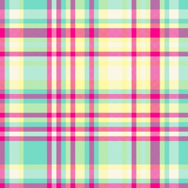 Renkli vektör dokusu tartan, kolajsız tekstil arka planı. Çerçeve kumaşı ekose desenini sarı ve mavi renklerle kontrol et.