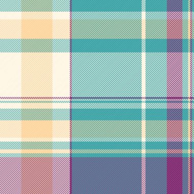Cyan ve eski dantel rengi kumaş desenli ekose ekoseli vektör tekstil dokusu.