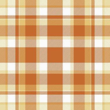 Koleksiyon tartan kontrol vektörü, süs dokusu desenli ekose. Flanel, turuncu ve beyaz renklerde renksiz kumaş arka plan tekstili.