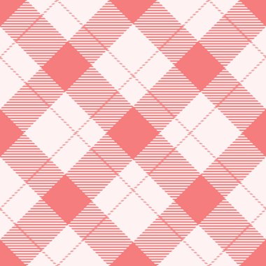 Hücre arkaplanı tartan ekose, dikdörtgen kumaş deseni. Kadınlık vektörü, deniz kabuğu ve açık mercan renklerinde kusursuz kumaşı kontrol et.