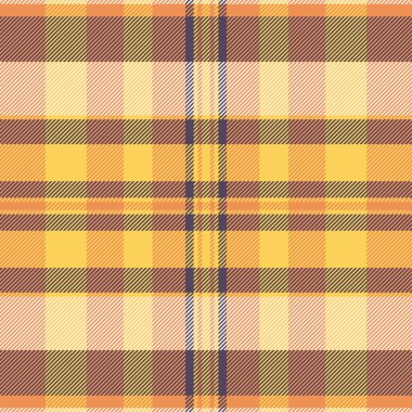 Turuncu ve kehribar renkli ekose dikişsiz arka plan desenli tekstil kumaşının doku tartan vektörü.