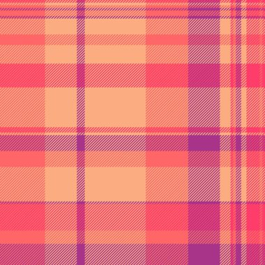 Bandana vektör tartan arkaplan, grafik doku kontrolü tekstil. Kumaş desenli ekoseli kırmızı ve turuncu renklerde..