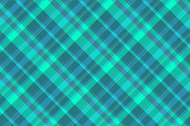 İpliksiz tekstil tartan, ağ dokusu kontrolü deseni. Nostaljik vektör kumaş arkaplan ekoseli cyan ve deniz mavisi rengi.