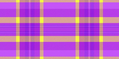 Kupür defteri tekstil arka plan ekoseli, parti tartan vektör kontrolü. Detaylı desen dokusu mor ve limon renginde dikişsiz kumaş.