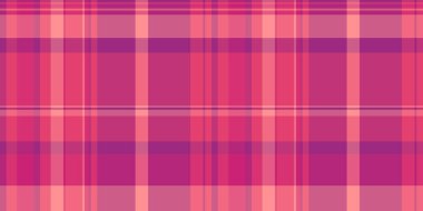 İş tekstil dokusu pürüzsüz, yıl dönümü tartan vektör arka planı. Rahat ekose kumaş desenini pembe ve kırmızı renkte kontrol et.