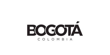 Kolombiya ambleminde parmak izi ve ağ için Bogota var. Tasarım, modern yazı tipinde cesur tipografiye sahip geometrik stil, vektör illüstrasyonuna sahiptir. Beyaz arkaplanda izole edilmiş grafiksel slogan harfleri.