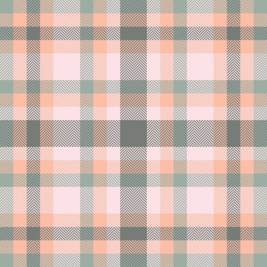Katlanamayan tekstil tartan, grafiksel doku kontrolü vektörü. Yetenekli kumaş arkaplan desenli turuncu ve sisli gül renkleri.